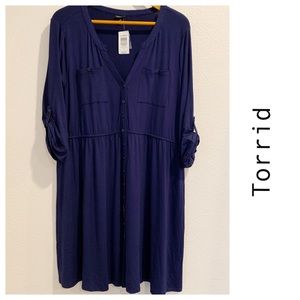 TORRID | Navy Blue Button Front Shirt Dress